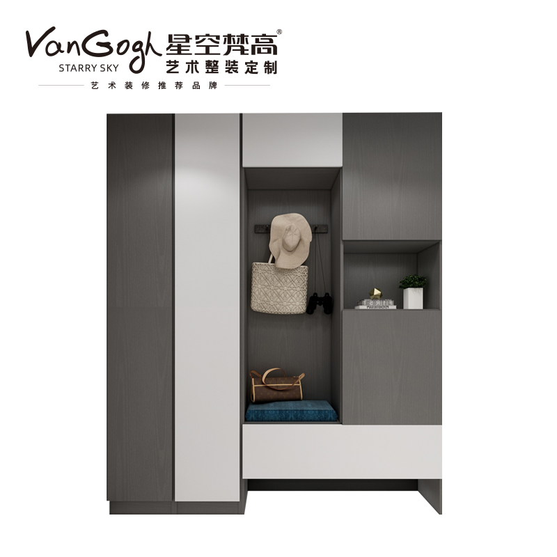 整體定制衣柜 蒙斯陽光·黑木卡其+玉石白玄關柜 整體定制衣柜 蒙斯陽光·黑木卡其+玉石白玄關柜